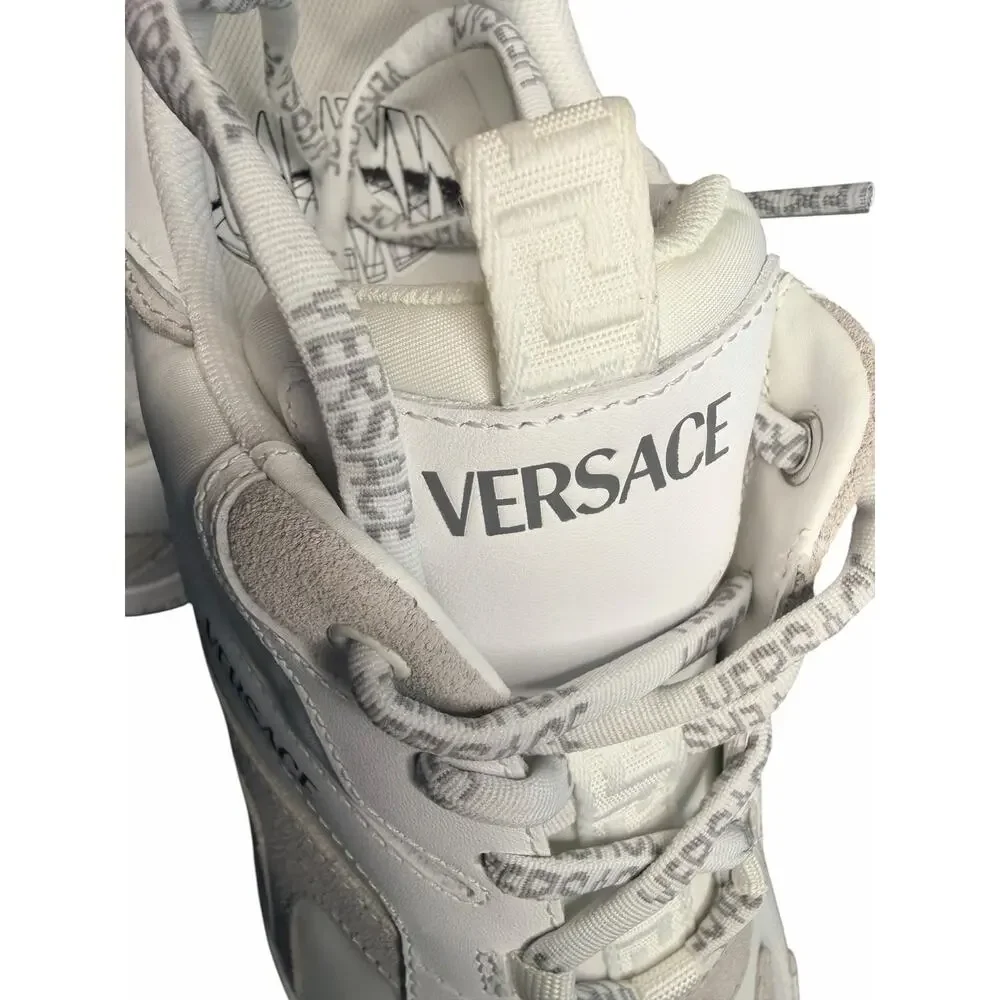Versace NiB Galaxia Suede Trim Leather Fabric Sneakers in White Size 41